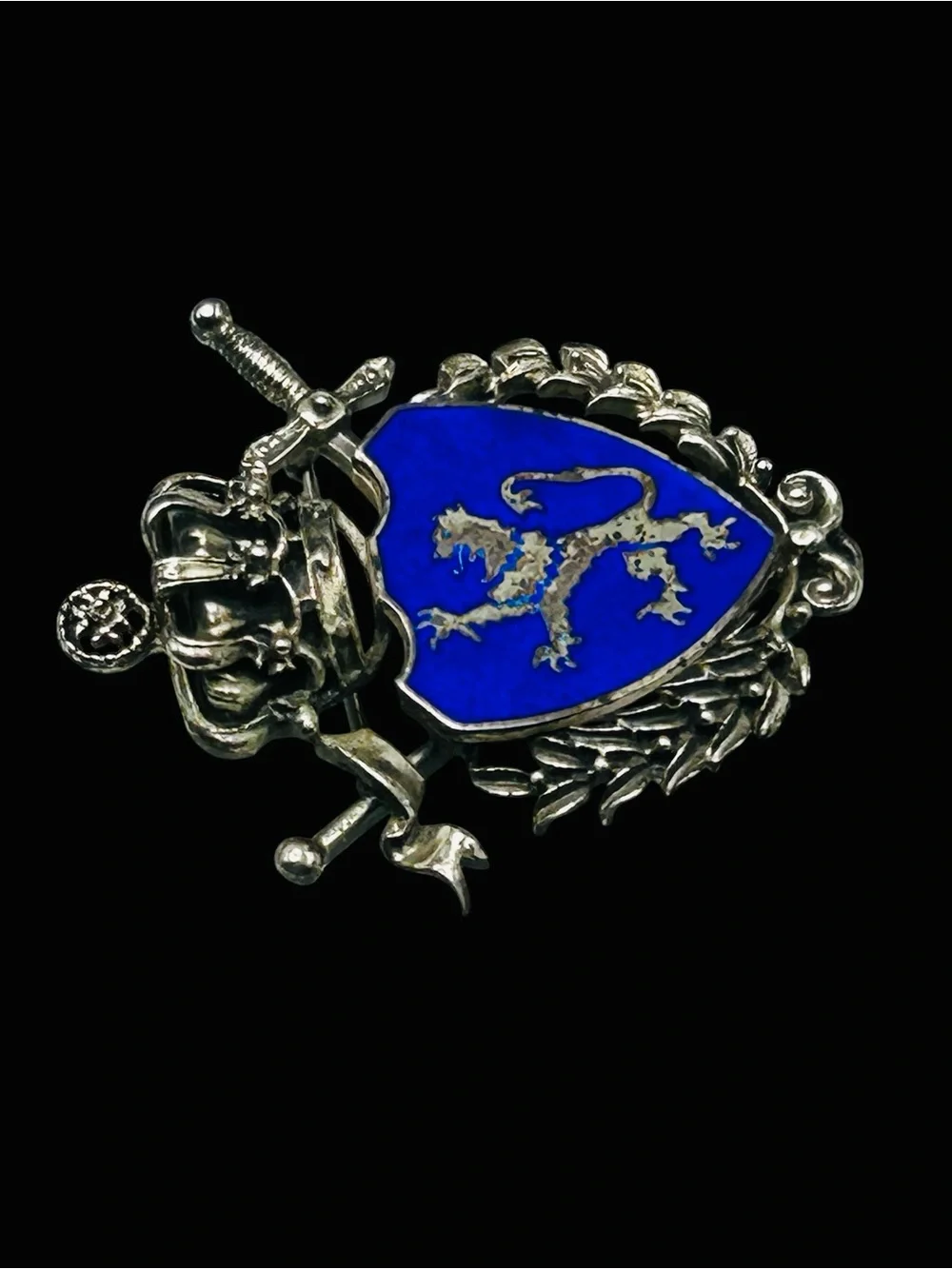 Vintage 1930’s Sterling Enamel Heraldic Estonian Lion Rampant Brooch